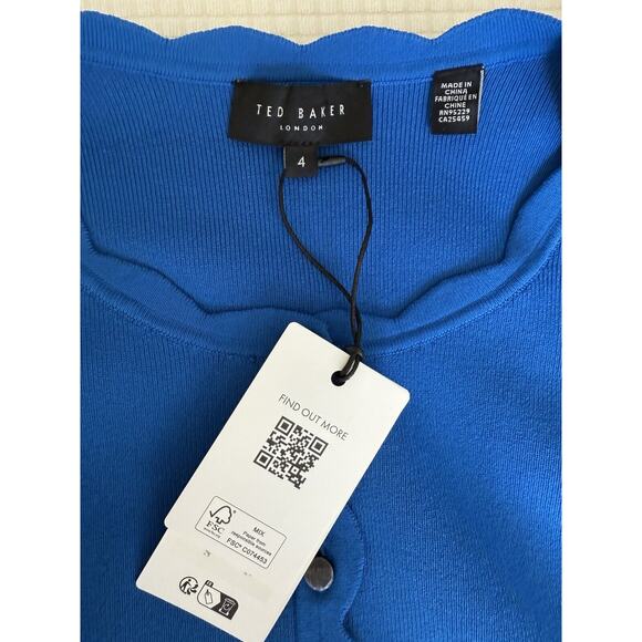 TED BAKER LONDON Kklara Scallop-Trim Stretch-Knit Cardigan Size 4 - Mid-Blue - Picture 6 of 11